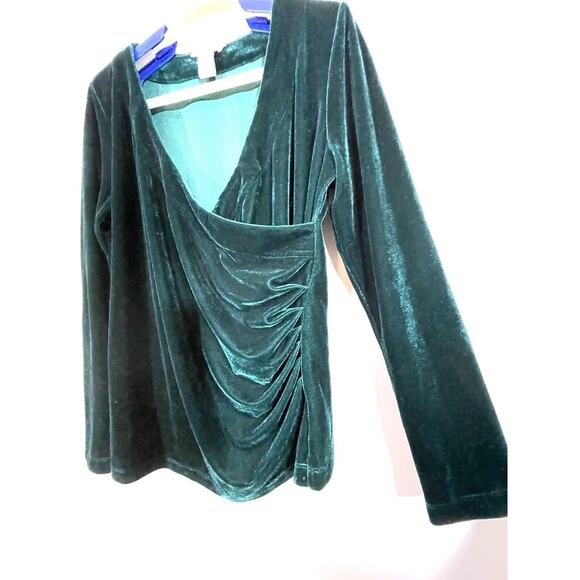 Soft Surroundings Womens Velour Velvet Surplice Faux Wrap Top Green Size Small - Picture 4 of 8